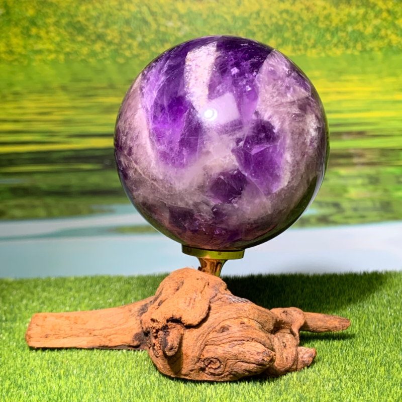 292G Rare High Quality Purple Dream Amethyst Quartz Crystal Sphere Healing Ball+