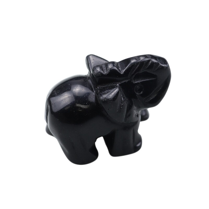Natural Obsidian Quartz Crystal Carved Baby Elephant Polished Animal Ornaments