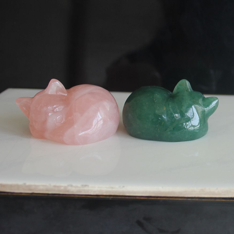 Carved crystal gemstone crystal sleeping cat figurine animal statue decor 2&apos;&apos;