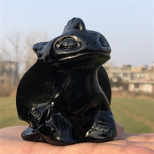 300g Natural Carved obsidian Toothless Figurines Reiki Quartz Crystal Skull Deco
