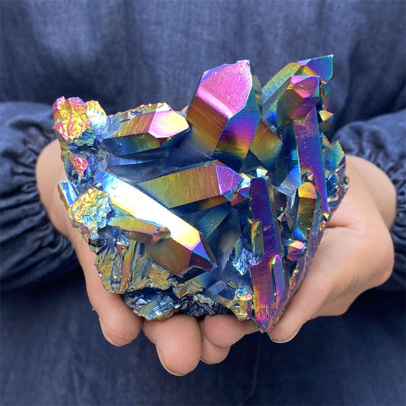 440g Electroplate Rainbow cluster quartz crystal mineral specimen reiki healing