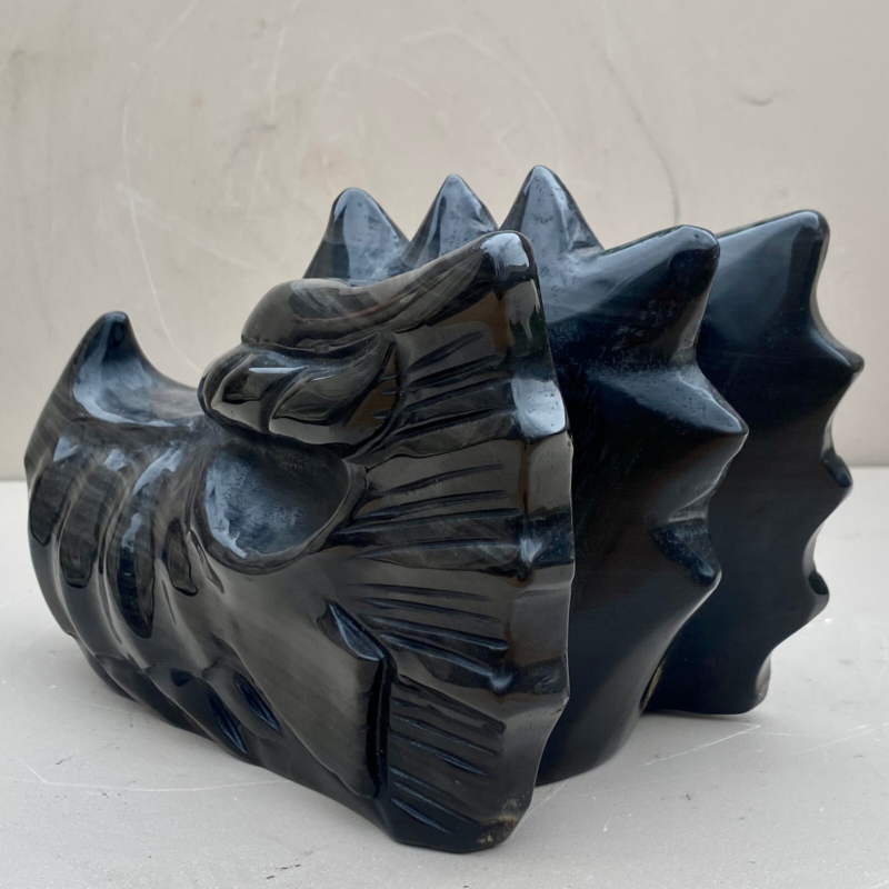 7.6LB natural obsidian carved dragon Head crystal ornaments Reiki energy healing