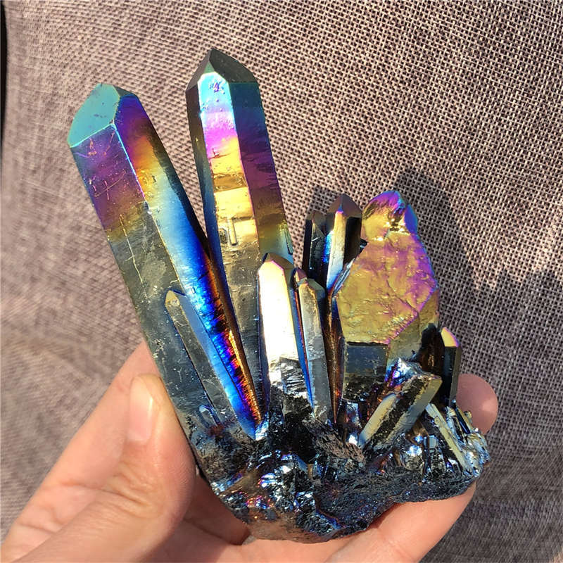 280g Electroplate Rainbow cluster quartz crystal mineral specimen reiki healing