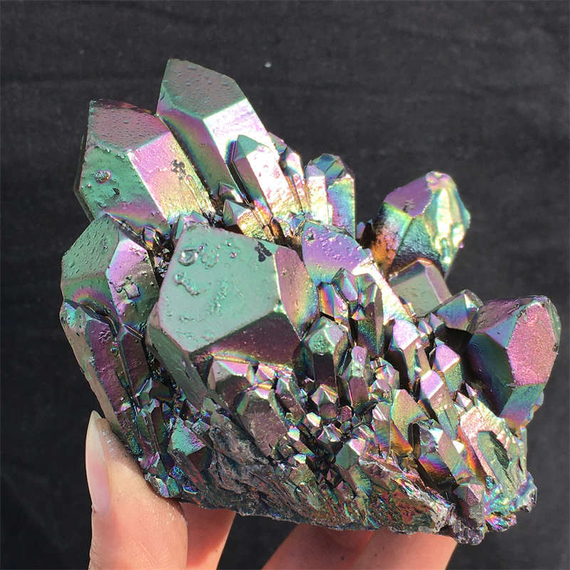 480g Electroplate Rainbow cluster quartz crystal mineral specimen reiki healing