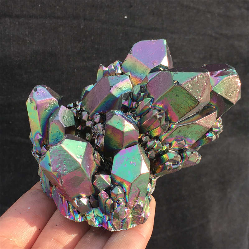 480g Electroplate Rainbow cluster quartz crystal mineral specimen reiki healing