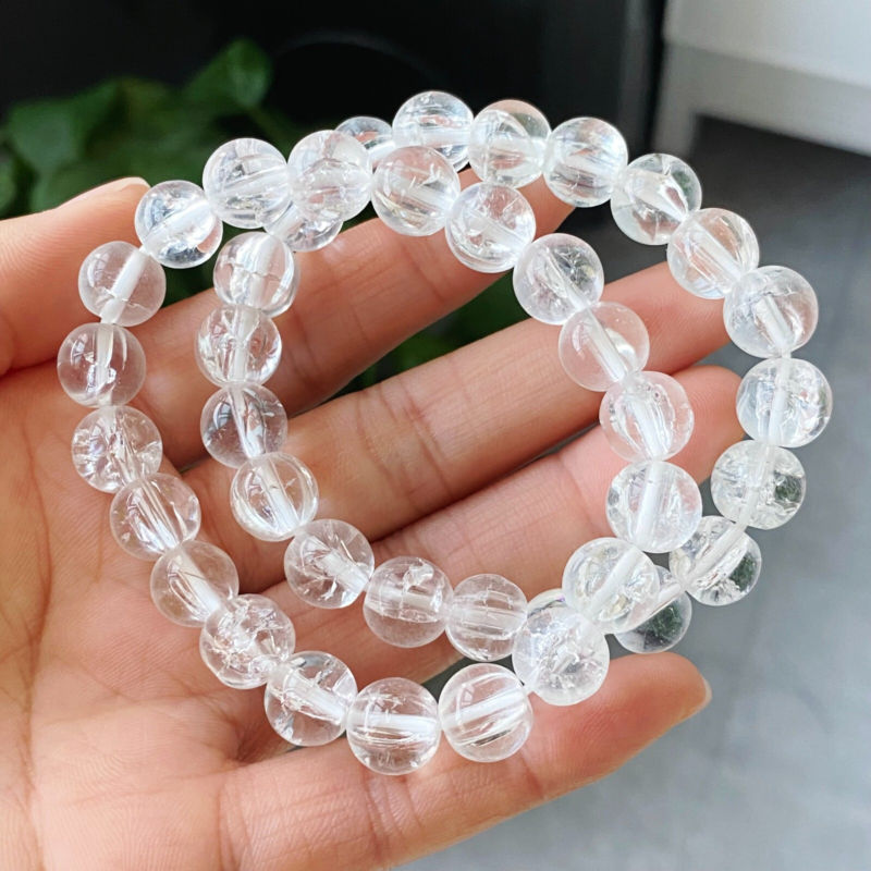 10mm2Natural Himalayan Rainbow Quartz Crystal Water Sticky Beads Bracelet