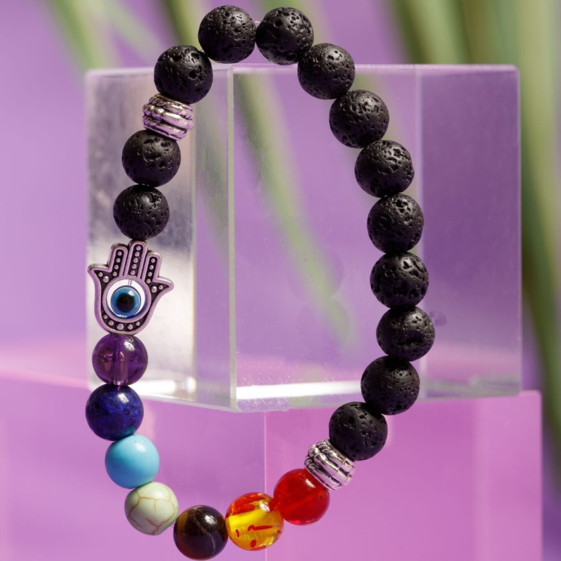 7 Chakra Bracelet Healing Balance Beaded Lava Natural Stone Yoga Reiki Prayer