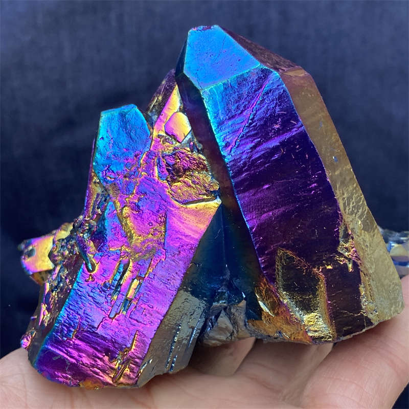 380g Electroplate Rainbow cluster quartz crystal mineral specimen reiki healing