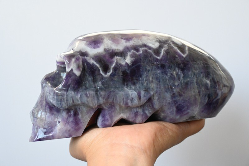 4.2LB Top Natural Dreamy Amethyst Quartz hand Carved Crystal Alien Skull reiki