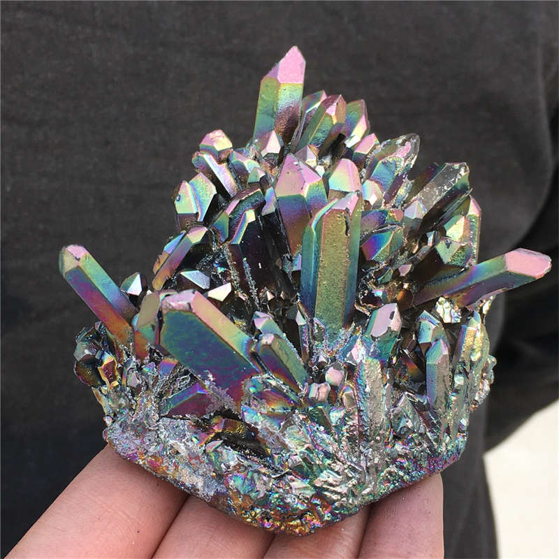 210g Electroplate Rainbow cluster quartz crystal mineral specimen reiki healing