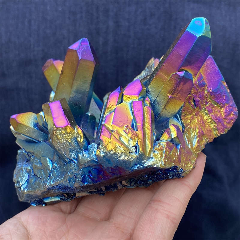 520g Electroplate Rainbow cluster quartz crystal mineral specimen reiki healing