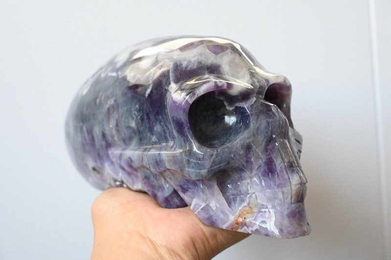4.2LB Top Natural Dreamy Amethyst Quartz hand Carved Crystal Alien Skull reiki