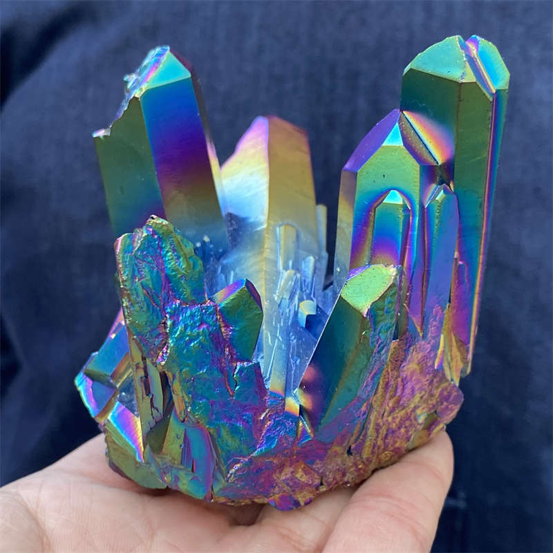 380g Electroplate Rainbow cluster quartz crystal mineral specimen reiki healing