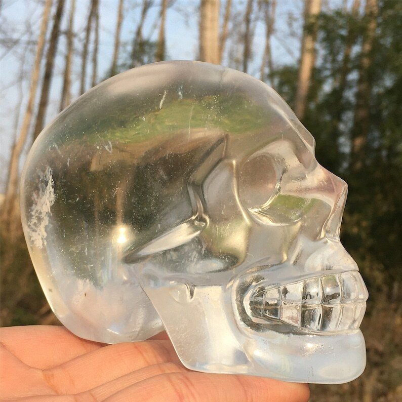 Hand carved Clear Melting stone Crystal Skull Reiki Heal Mineral Samples 1PC