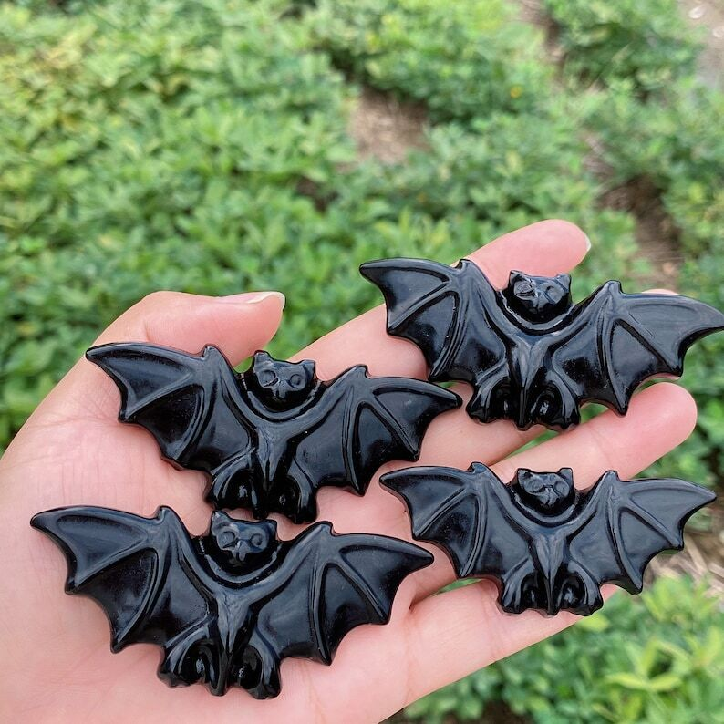 1PC Natural Obsidian Bat Quartz Crystal Decoration Heal Gifts Energy Animal 20g+