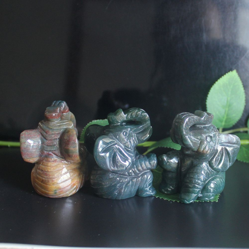 Carved gemstone crystal sitting elephant figurine animal carving home decor 2&apos;&apos;