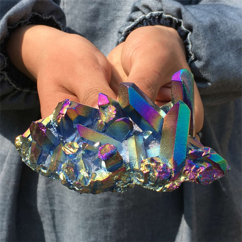 240g Electroplate Rainbow cluster quartz crystal mineral specimen reiki healing