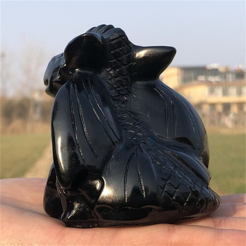 340g Natural Carved obsidian Toothless Figurines Reiki Quartz Crystal Skull Deco