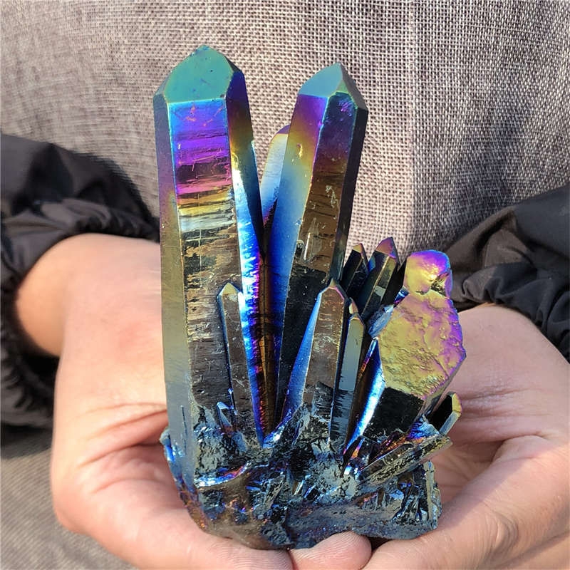 280g Electroplate Rainbow cluster quartz crystal mineral specimen reiki healing