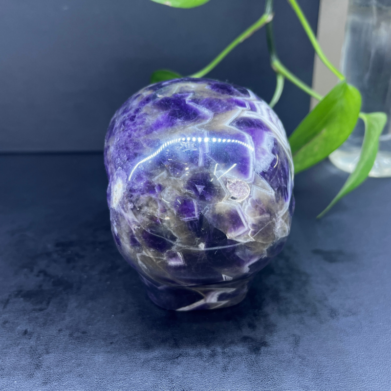 2.71LB Natural dream amethyst aliens Quartz Carved Crystal Skull Reiki Gem Decor