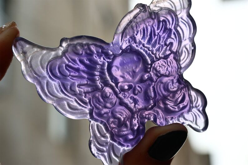 2.6" Natural Carved Fluorite Butterfly Reiki Crystal Skull Decor Crystal gift 1x