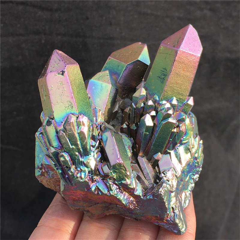 210g Electroplate Rainbow cluster quartz crystal mineral specimen reiki healing