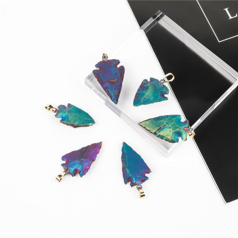 Natural agate stone electroplated color arrowhead pendant female  pendant