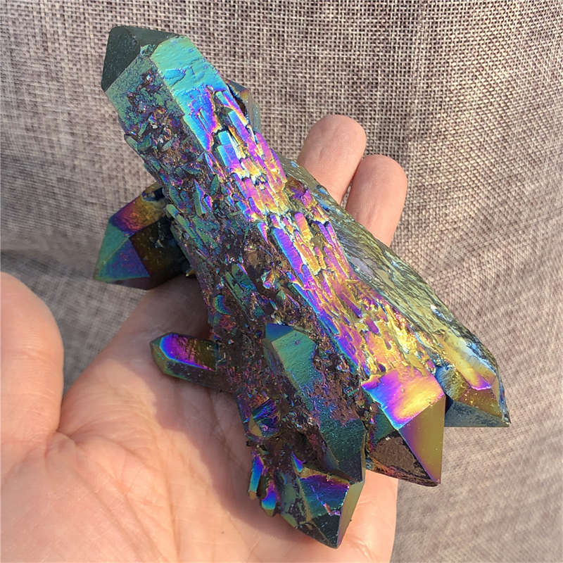 410g Electroplate Rainbow cluster quartz crystal mineral specimen reiki healing