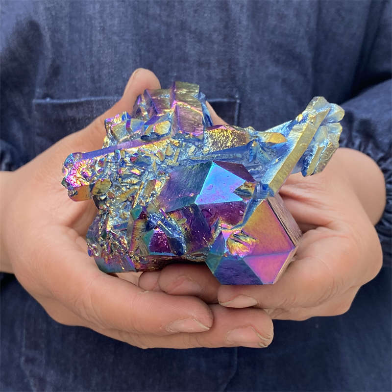 380g Electroplate Rainbow cluster quartz crystal mineral specimen reiki healing