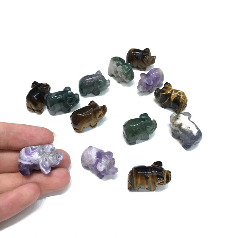 Natural Crystal Carved Flying Pig Quartz Wild Boar Animal Healing Decor Gemstone