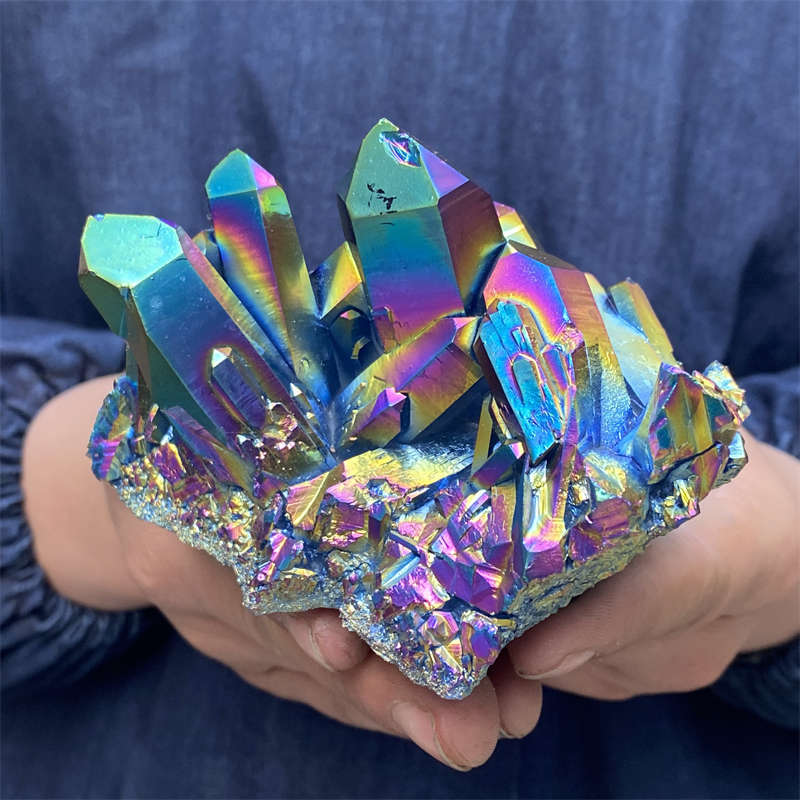 440g Electroplate Rainbow cluster quartz crystal mineral specimen reiki healing