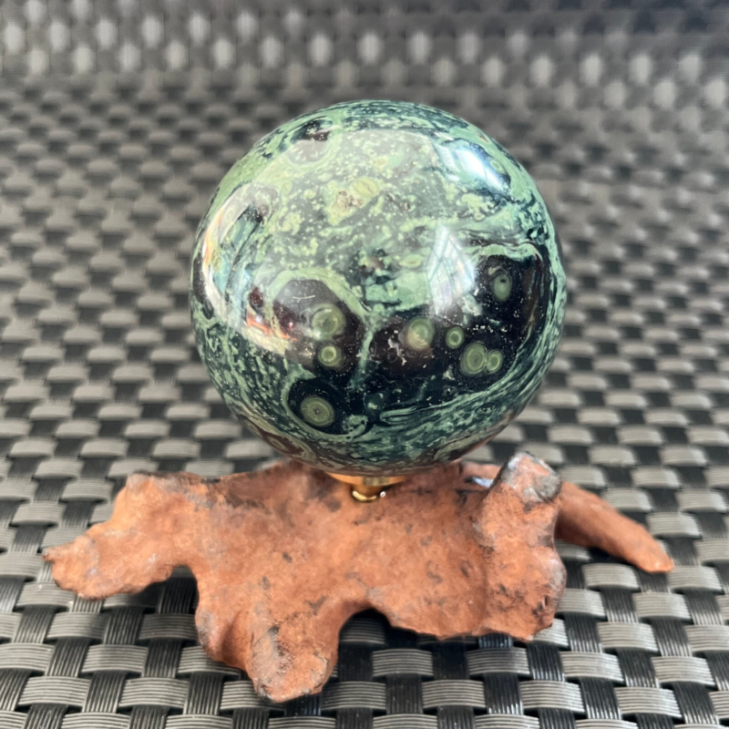 238G Natural Peacock&apos;s eye Crystal Polishing Stone ball Healing+Stand