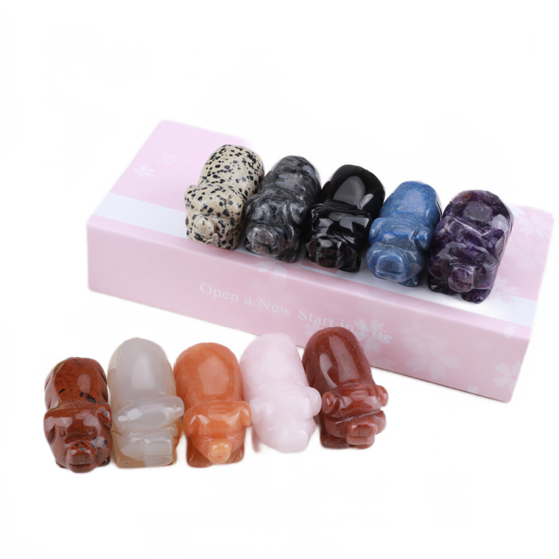 Natural Quartz Crystal Skull Carved Pig Healing Stone Wild Boar Piggy Animal Gem