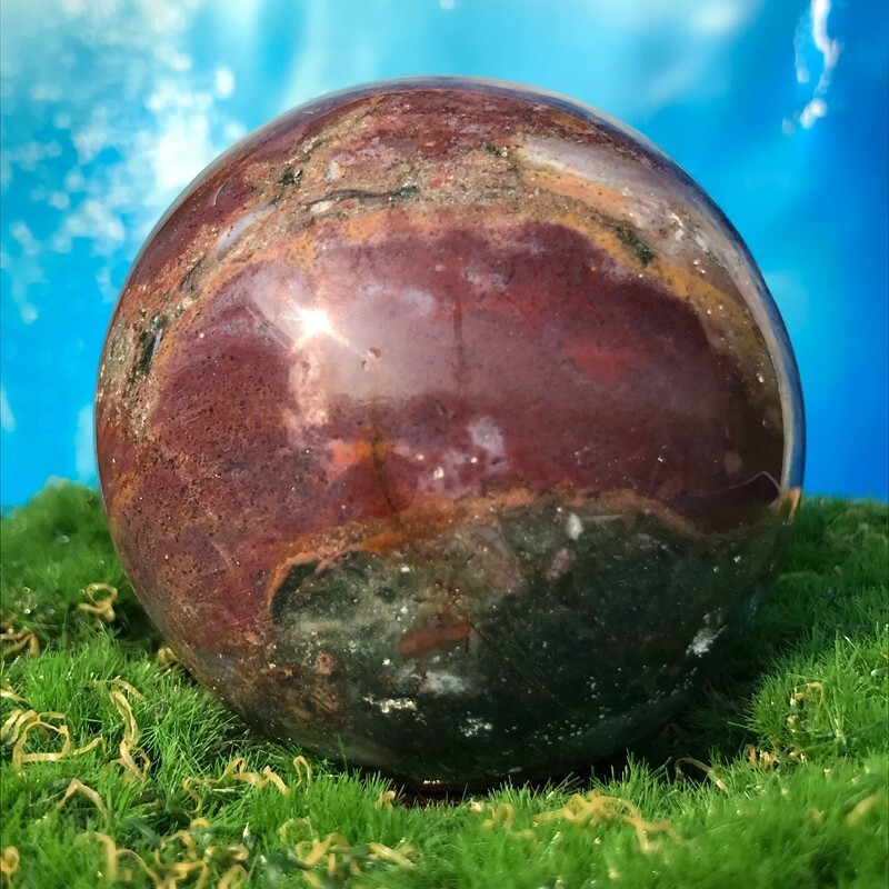 358G Rare Natural Ocean Jasper Quartz Ball Crystal Ball Sample Repair