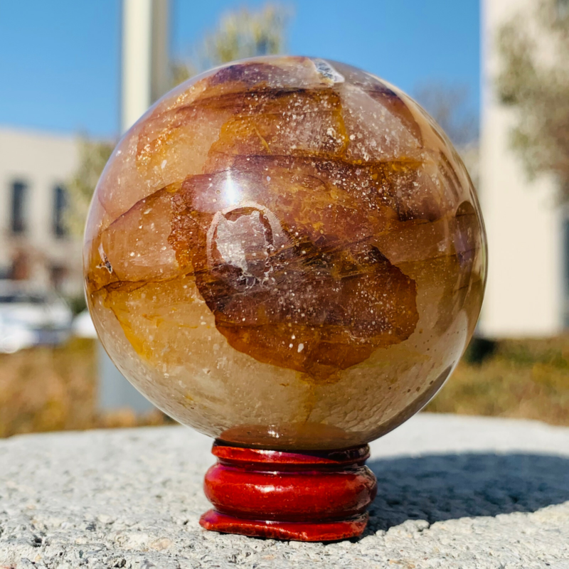 270g Natural Yellow Gum Flower Ball Crystal Sphere Quartz Healing