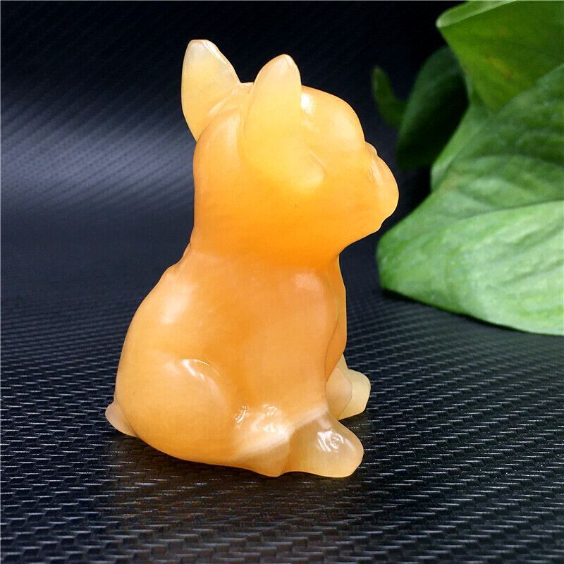 3cm Natural Quartz Crystal Carved Rough Stone French Bulldog Energy Animal Decor
