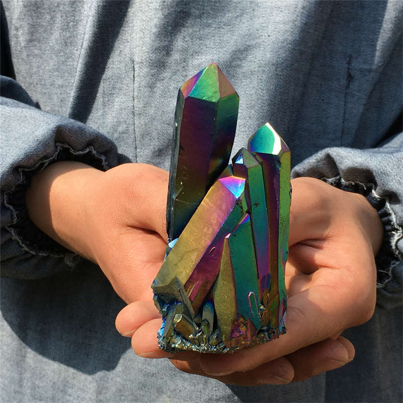 320g Electroplate Rainbow cluster quartz crystal mineral specimen reiki healing