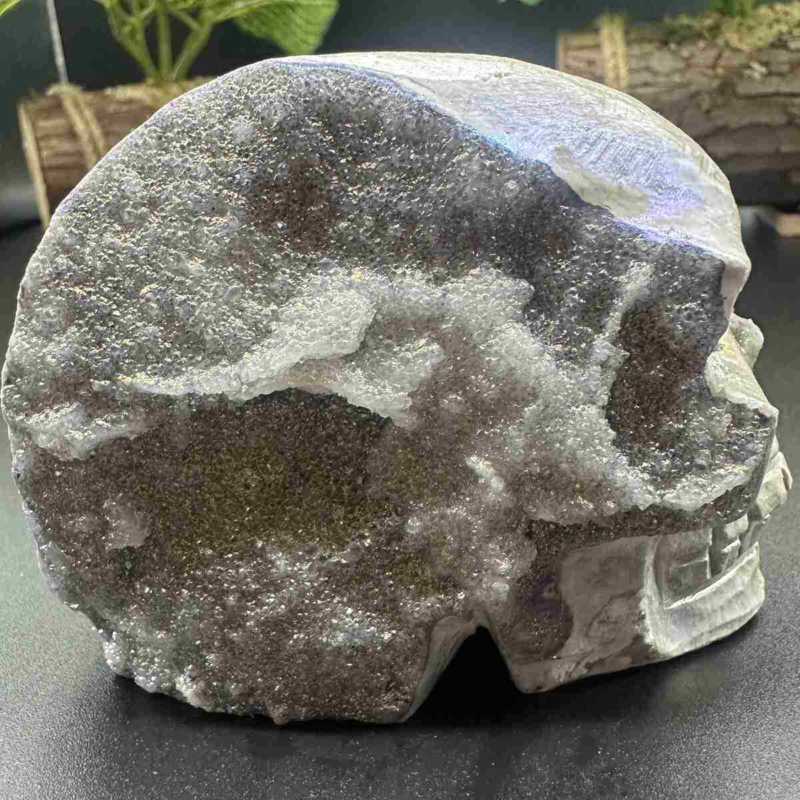 535g electroplate Natural sphalerite hand carved skull decor gem Healing