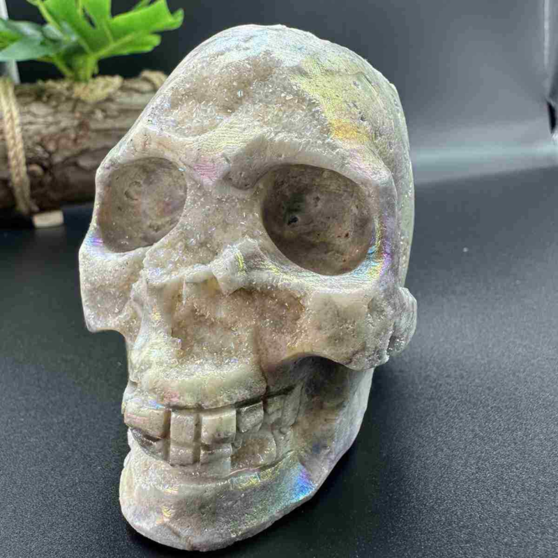 545g electroplate Natural sphalerite hand carved skull decor gem Healing