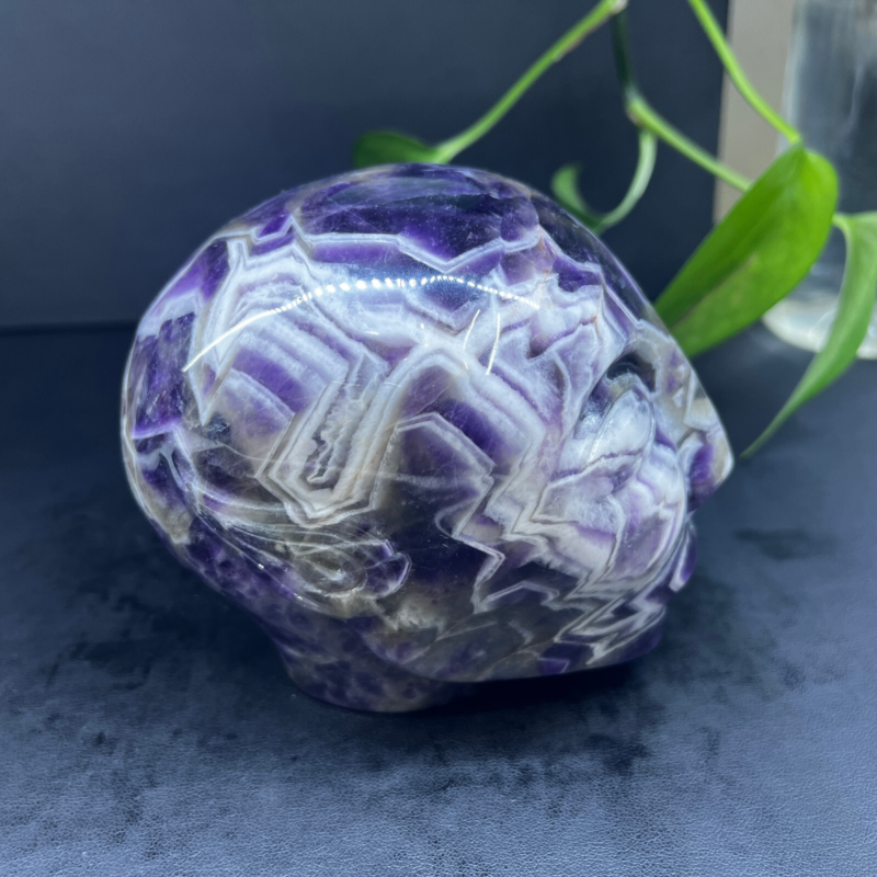 2.71LB Natural dream amethyst aliens Quartz Carved Crystal Skull Reiki Gem Decor