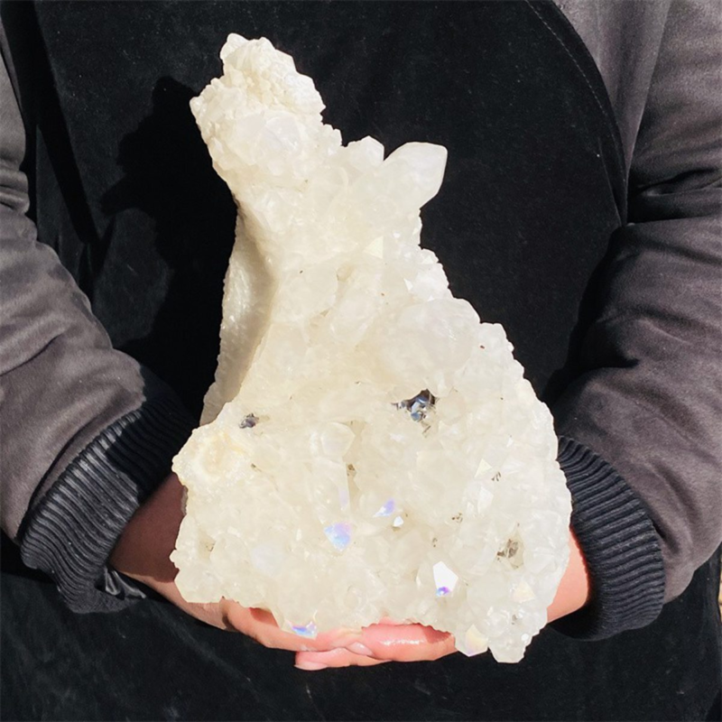 4110g Color Flame Aura Electroplate Agate Quartz Crystal Cluster Specimen