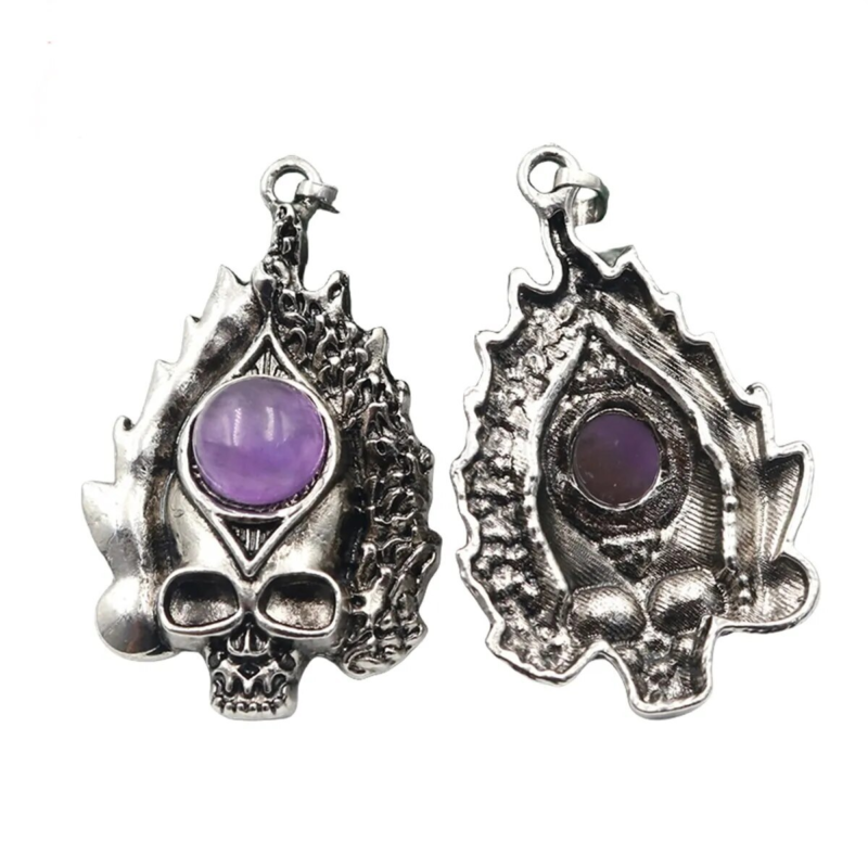 3P Fashion Gothic Skull Keychain Silver Skeleton Stone Pendant Keyring Jewelry