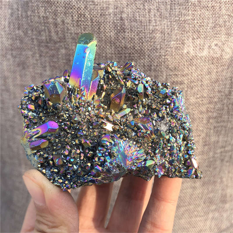 200g Electroplate Rainbow cluster quartz crystal mineral specimen reiki healing