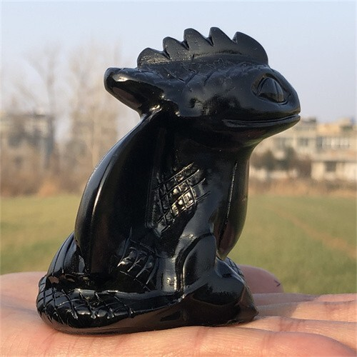 300g Natural Carved obsidian Toothless Figurines Reiki Quartz Crystal Skull Deco