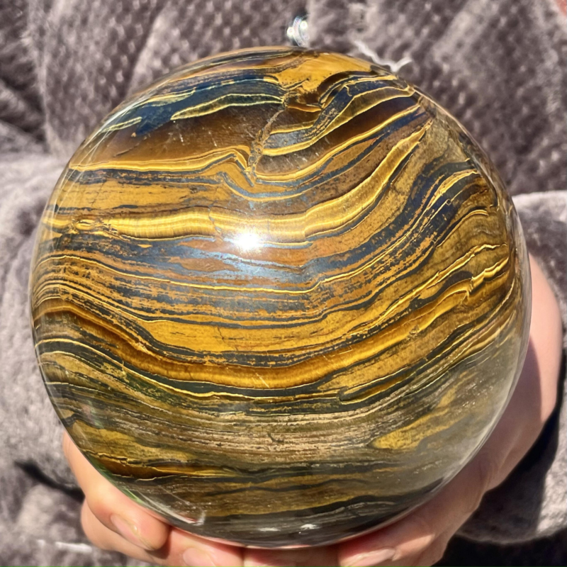 7.27LB Natural Tiger&apos;s Eye Ball Quartz Crystal Sphere Gem Healing Décor