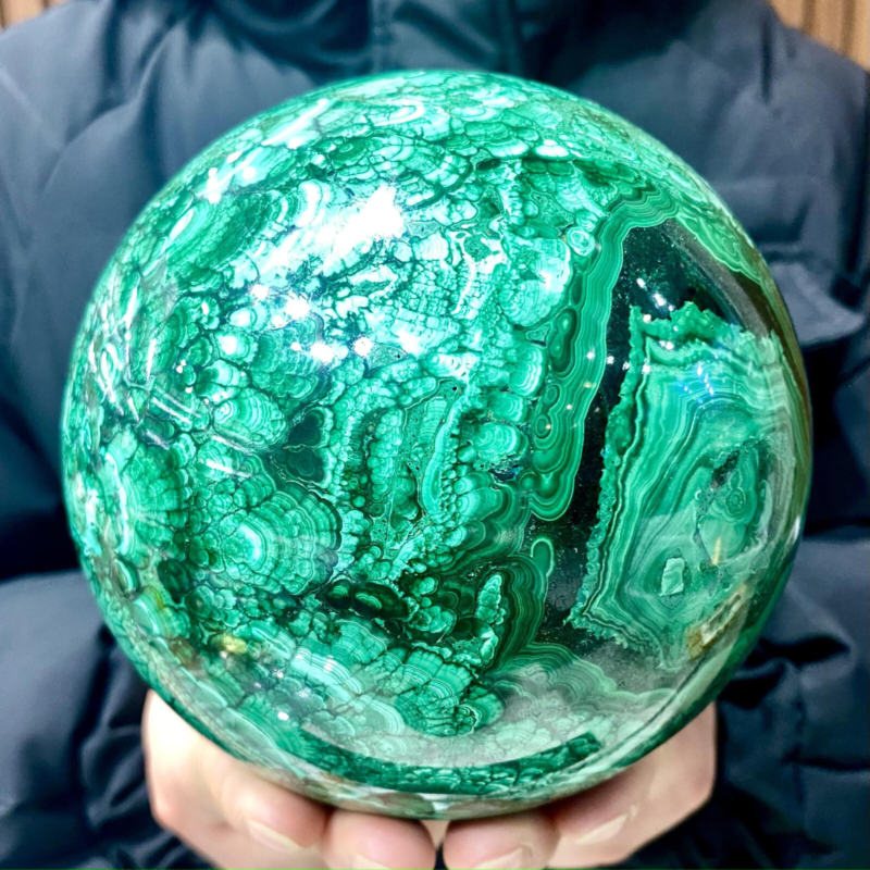 8.68LB Rare Natural Malachite quartz hand Carved sphere Crystal Healing