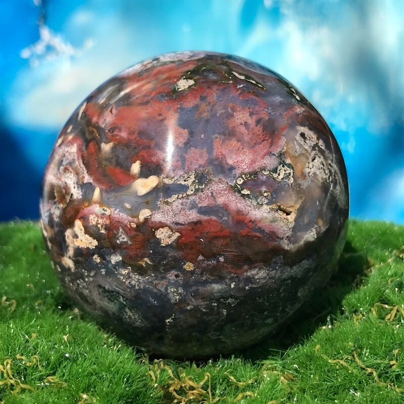 373GNatural Marine Jasper Quartz Ball Crystal Ball Mineral Specimen Restoration