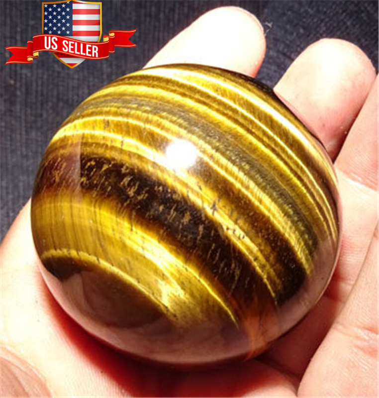 AAAA 40mm Natural Tiger&apos;s eye jasper sphere Quartz Crystal Ball Healing US Ship