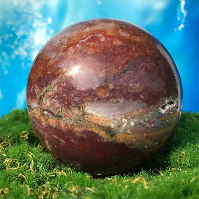358G Rare Natural Ocean Jasper Quartz Ball Crystal Ball Sample Repair