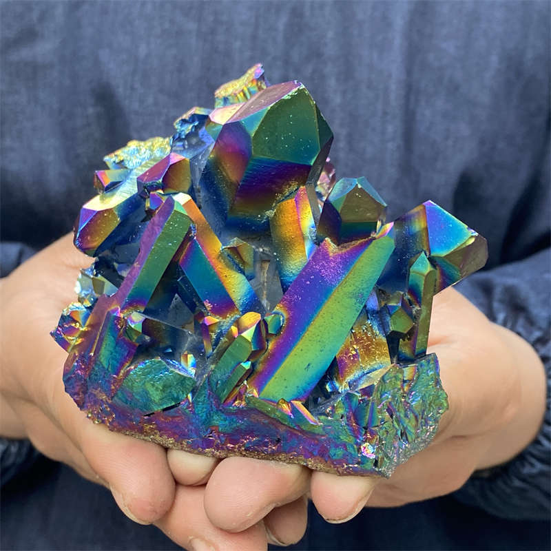 440g Electroplate Rainbow cluster quartz crystal mineral specimen reiki healing
